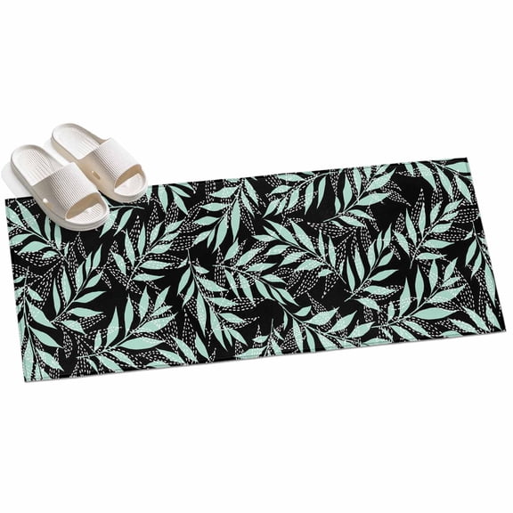 2x6ft Area Rug,Leaf Silhouettes on Black Washable Large Rugs Soft Non-Slip Floor Rug Minimalist Leaves Pattern Non-Shedding Indoor Carpets for Living Room Bedroom Home Office Nursery