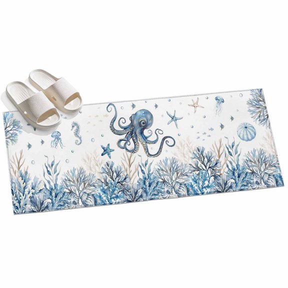 2x6ft Area Rug,Marine Octopus Coral Seaweed Starfish Washable Large Rugs Soft Non-Slip Floor Rug Watercolor Ocean Life Non-Shedding Indoor Carpets for Living Room Bedroom Home Office Nursery
