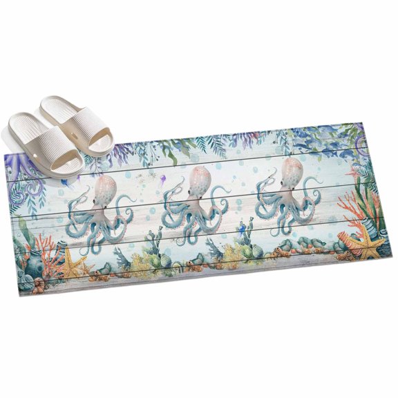 2x6ft Area Rug,Marine Octopus Starfish Coral Seaweed Washable Large Rugs Soft Non-Slip Floor Rug Watercolor Ocean Life Non-Shedding Indoor Carpets for Living Room Bedroom Home Office Nursery