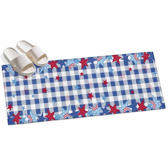 2x6ft Area Rug,Memorial Day Patriotic Stars and Stripes Washable Large Rugs Soft Non-Slip Floor Rug USA Flag Blue Checker Plaid Non-Shedding Indoor Carpets for Living Room Bedroom Home Office Nursery