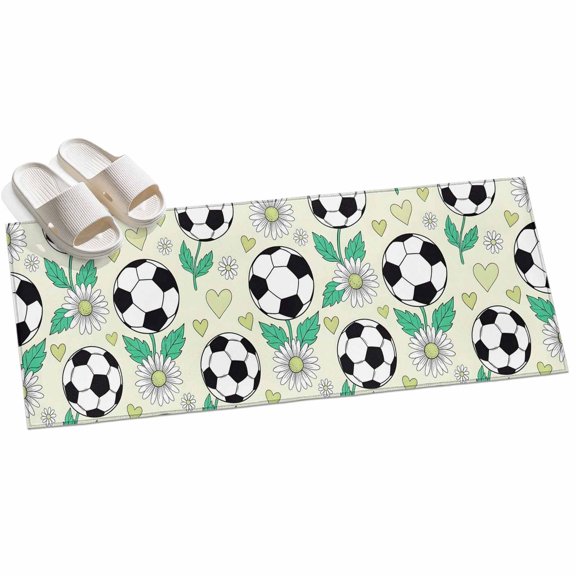 2x6ft Area Rug,Modern Black White Football Washable Large Rugs Soft Non-Slip Floor Rug Boho Daisy Flower Love Heart Non-Shedding Indoor Carpets for Living Room Bedroom Home Office Nursery