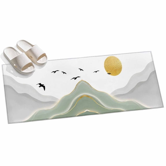 2x6ft Area Rug,Modern Mountain Sunset Scenery Washable Large Rugs Soft Non-Slip Floor Rug Sage Green Gold Stripe Non-Shedding Indoor Carpets for Living Room Bedroom Home Office Nursery