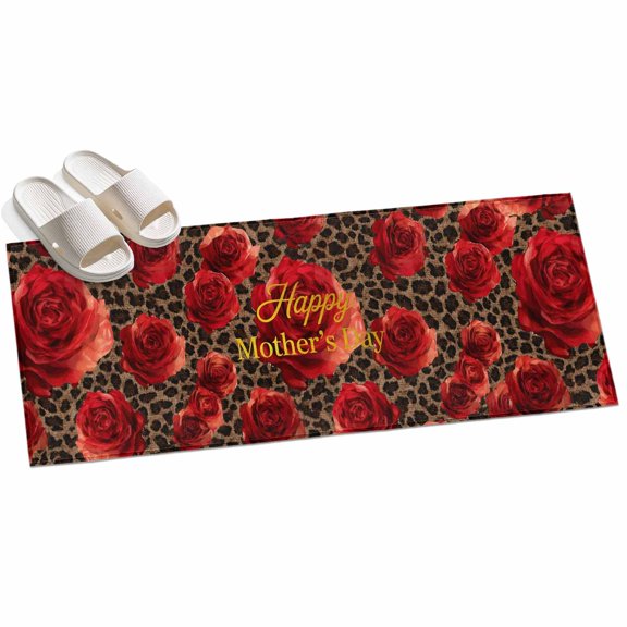2x6ft Area Rug,Mother's Day Red Rose Flower Washable Large Rugs Soft Non-Slip Floor Rug Seamless Floral Leopard Texture Non-Shedding Indoor Carpets for Living Room Bedroom Home Office Nursery