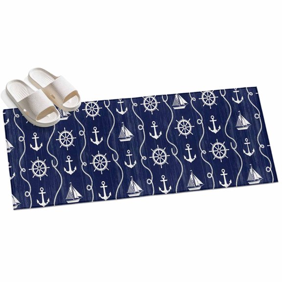 2x6ft Area Rug,Nautical Anchor Sailboat Washable Large Rugs Soft Non-Slip Floor Rug Deep Navy Blue Background Non-Shedding Indoor Carpets for Living Room Bedroom Home Office Nursery