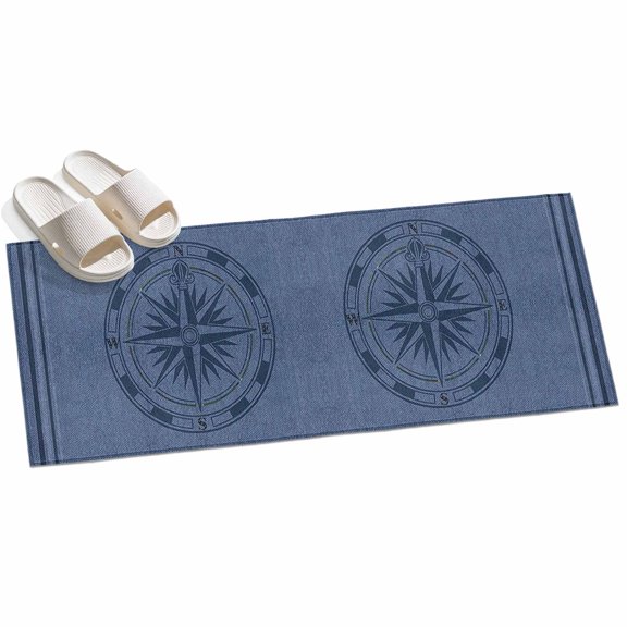 2x6ft Area Rug,Nautical Marine Compass Texture Washable Large Rugs Soft Non-Slip Floor Rug Stripe Line on Jean Blue Non-Shedding Indoor Carpets for Living Room Bedroom Home Office Nursery