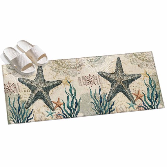 2x6ft Area Rug,Nautical Starfish Teal Seaweed Starfish Washable Large Rugs Soft Non-Slip Floor Rug Marine Life Non-Shedding Indoor Carpets for Living Room Bedroom Home Office Nursery