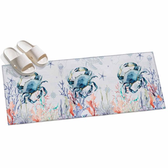 2x6ft Area Rug,Ocean Crab Coral Seaweed Starfish Washable Large Rugs Soft Non-Slip Floor Rug Marine Life Turtle Compass Non-Shedding Indoor Carpets for Living Room Bedroom Home Office Nursery