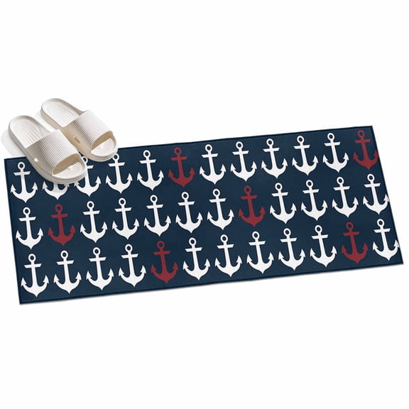 2x6ft Area Rug,Ocean Nautical White and Red Ship's Anchor Washable Large Rugs Soft Non-Slip Floor Rug Dark Blue Non-Shedding Indoor Carpets for Living Room Bedroom Home Office Nursery