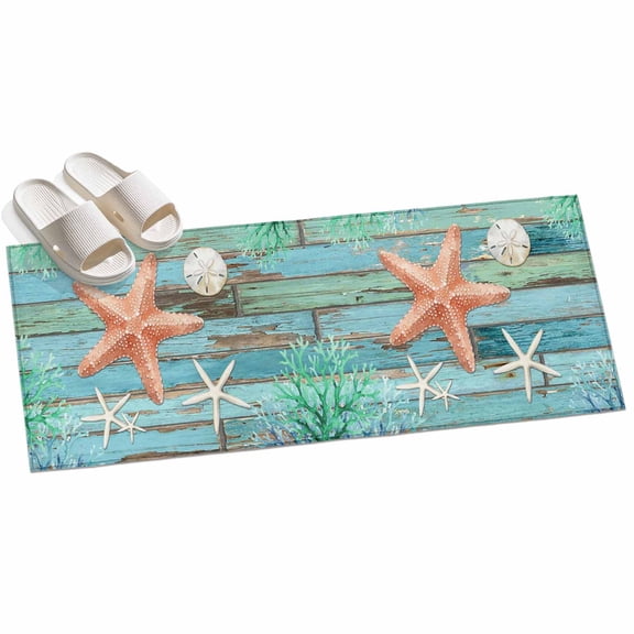 2x6ft Area Rug,Orange Starfish Summer Ocean Washable Large Rugs Soft Non-Slip Floor Rug Farmhouse Retro Plank Non-Shedding Indoor Carpets for Living Room Bedroom Home Office Nursery