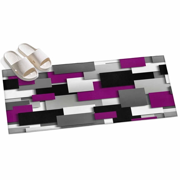 2x6ft Area Rug,Purple Gray Black Grid Lattice Washable Large Rugs Soft Non-Slip Floor Rug Geometric Square Texture Non-Shedding Indoor Carpets for Living Room Bedroom Home Office Nursery