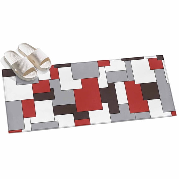 2x6ft Area Rug,Red Color Block Grey Abstract Geometric Large Rugs Soft Non-Slip Floor Rug Modern Mid-Century Abstract Style Non-Shedding Indoor Carpets for Living Room Bedroom Home Office Nursery