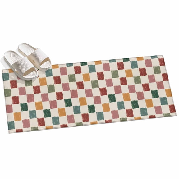 2x6ft Area Rug,Retro Colorful Buffalo Plaid Washable Large Rugs Soft Non-Slip Floor Rug Red Pink Orange Green Beige Check Non-Shedding Indoor Carpets for Living Room Bedroom Home Office Nursery