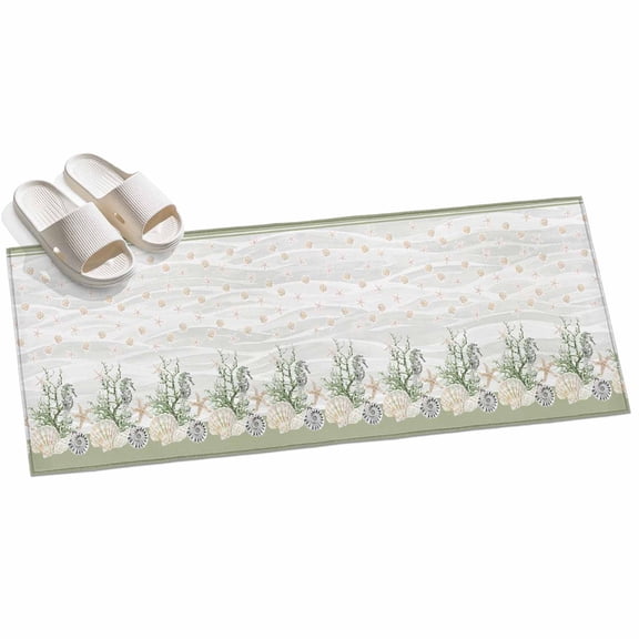 2x6ft Area Rug,Retro Nautical Marine Life Washable Large Rugs Soft Non-Slip Floor Rug Shell Starfish on Gray Sea Waves Non-Shedding Indoor Carpets for Living Room Bedroom Home Office Nursery