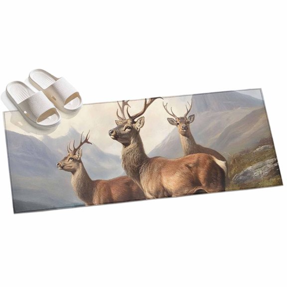 2x6ft Area Rug,Rustic Animal Deer Herd Washable Large Rugs Soft Non-Slip Floor Rug Mountain Landscape Non-Shedding Indoor Carpets for Living Room Bedroom Home Office Nursery