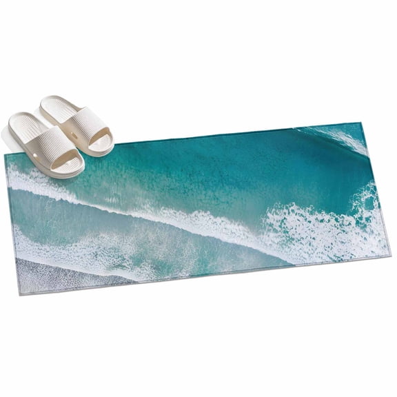 2x6ft Area Rug,Sea Beach Teal Gradient Waves Washable Large Rugs Soft Non-Slip Floor Rug Summer Seaside Ocean Style Non-Shedding Indoor Carpets for Living Room Bedroom Home Office Nursery