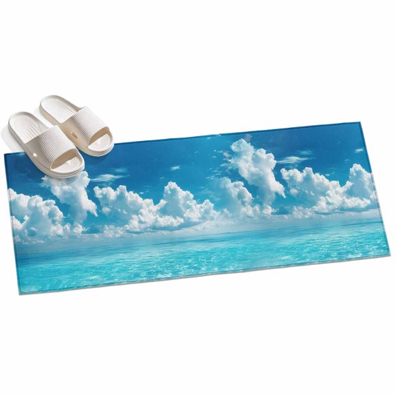 2x6ft Area Rug,Sea Wave Blue Sky White Clouds Washable Large Rugs Soft Non-Slip Floor Rug Summer Beach Theme Non-Shedding Indoor Carpets for Living Room Bedroom Home Office Nursery
