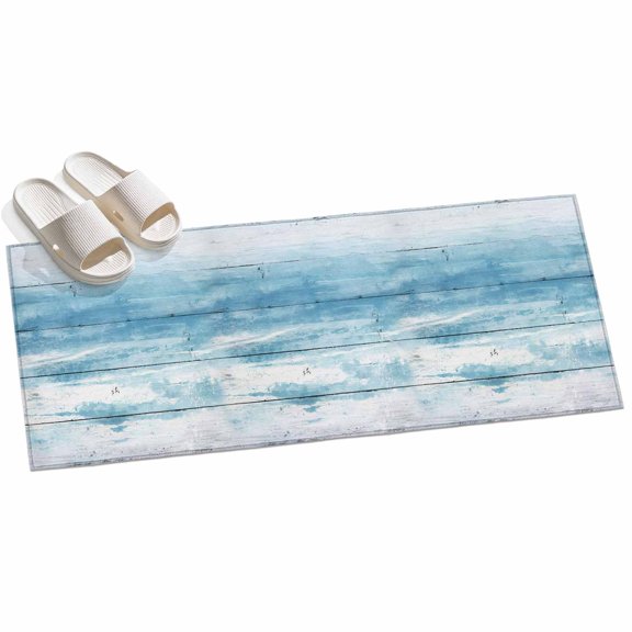 2x6ft Area Rug,Summer Blue Ocean Retro Plank Washable Large Rugs Soft Non-Slip Floor Rug Gradient Wood Board Non-Shedding Indoor Carpets for Living Room Bedroom Home Office Nursery