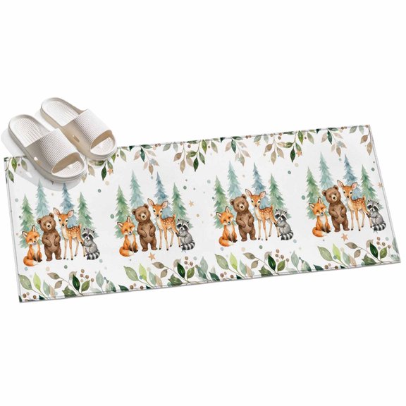 2x6ft Area Rug,Summer Forests Bear Fox Washable Large Rugs Soft Non-Slip Floor Rug Star Pine Tree Leaves Non-Shedding Indoor Carpets for Living Room Bedroom Home Office Nursery