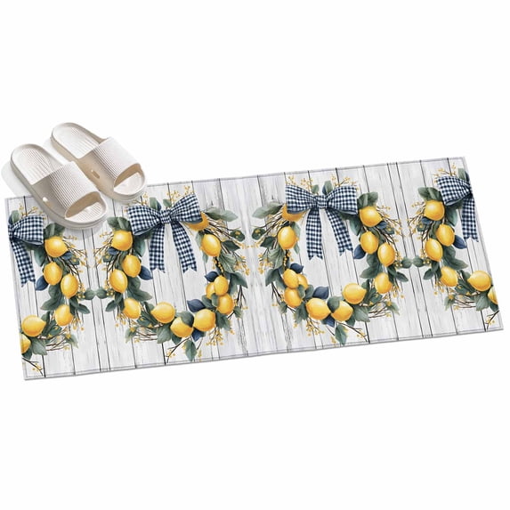 2x6ft Area Rug,Summer Lemon Garland Checkered Bow Washable Large Rugs Soft Non-Slip Floor Rug Farmhouse Wood Grain Non-Shedding Indoor Carpets for Living Room Bedroom Home Office Nursery