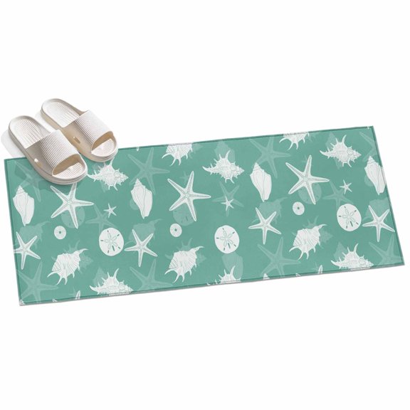 2x6ft Area Rug,Summer Sea Starfish Conch Washable Large Rugs Soft Non-Slip Floor Rug Marine Life on Green Background Non-Shedding Indoor Carpets for Living Room Bedroom Home Office Nursery