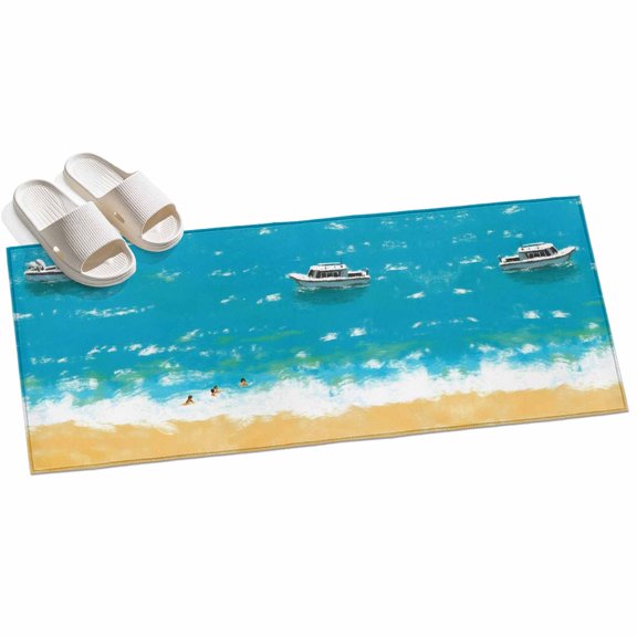 2x6ft Area Rug,Summer Watercolor Sea Cruises Washable Large Rugs Soft Non-Slip Floor Rug Beaches Blue Oceans Non-Shedding Indoor Carpets for Living Room Bedroom Home Office Nursery