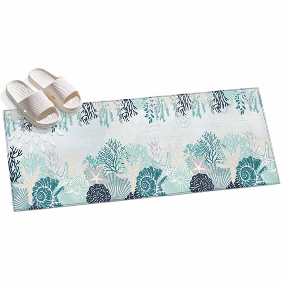 2x6ft Area Rug,Turquoise Ocean Starfish Conch Washable Large Rugs Soft Non-Slip Floor Rug Summer Seaside Shell Non-Shedding Indoor Carpets for Living Room Bedroom Home Office Nursery