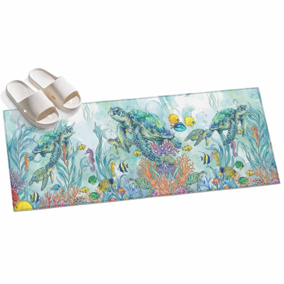 2x6ft Area Rug,Undersea World Ocean Turtle Coral Washable Large Rugs Soft Non-Slip Floor Rug Marine Life Seaweed Fish Non-Shedding Indoor Carpets for Living Room Bedroom Home Office Nursery