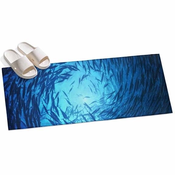 2x6ft Area Rug,Underwater Blue School of Fish Washable Large Rugs Soft Non-Slip Floor Rug Turquoise Marine Life Non-Shedding Indoor Carpets for Living Room Bedroom Home Office Nursery