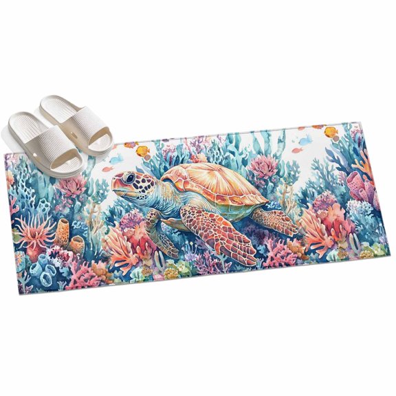 2x6ft Area Rug,Vintage Sea Turtle Seaweed Coral Seashells Washable Large Rugs Soft Non-Slip Floor Rug Marine Life Non-Shedding Indoor Carpets for Living Room Bedroom Home Office Nursery