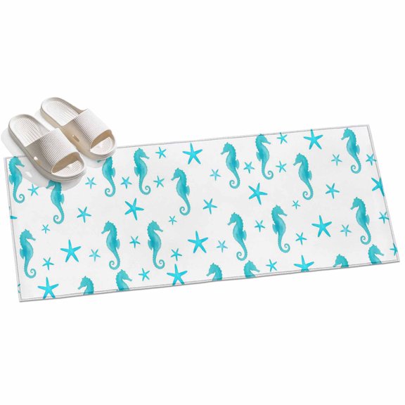 2x6ft Area Rug,Watercolor Teal Seahorse Starfish Washable Large Rugs Soft Non-Slip Floor Rug Summer Marine Life Non-Shedding Indoor Carpets for Living Room Bedroom Home Office Nursery