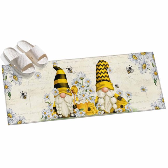 2x6ft Area Rug,White Daisy Pastoral Gnome Bee Washable Large Rugs Soft Non-Slip Floor Rug Summer Honey Hive Non-Shedding Indoor Carpets for Living Room Bedroom Home Office Nursery
