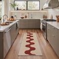 thumbnail image 1 of 2x7 Area Rugs for Hallway Runner Machine Washable Non Slip Low Pile Indoor Rug, Wavy Stripe Pattern Print Floor Mat for Laundry Room, Bedroom, Bathroom, Oat Rust, 1 of 2