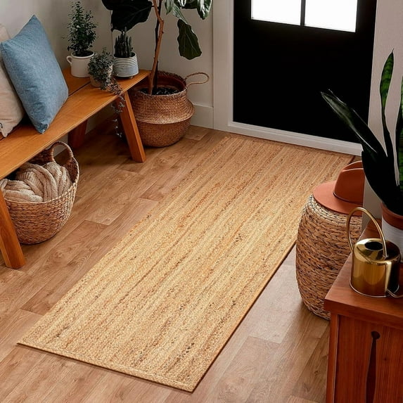 2x7 Ft Natural Jute Area Rug, Hand-Woven, Reversible, Farmhouse Boho Style, Durable & Pet-Friendly Rug for Living Room, Dining Room, and Bedroom