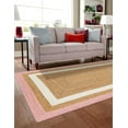 thumbnail image 1 of 2x7 Ft Pink and White & Natural Jute Area Rug, Hand-Woven, Reversible, Farmhouse Boho Style, Durable & Pet-Friendly Rug for Living Room, Dining Room, and Bedroom, 1 of 5