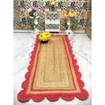 thumbnail image 1 of 2x7 Ft Red & Natural Jute Premium Scalloped Jute Rug – Handcrafted Natural Braided Carpet for Living Room, Bedroom, Entryway – Boho Home Decor, 1 of 5
