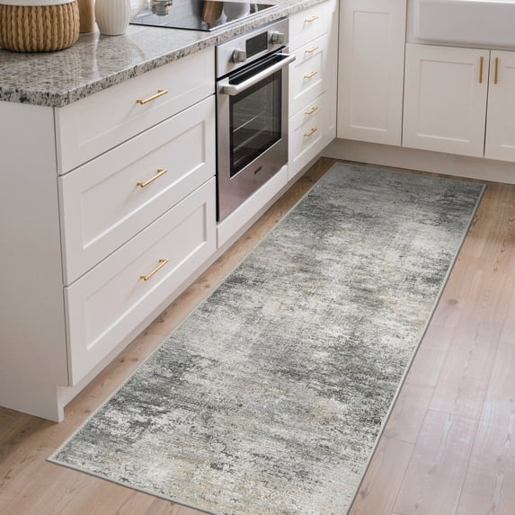 DEORAB 2x7 Runner Rugs for Hallway, Low Pile Lightweight Indoor Soft Machine Washable Rugs, Non Slip Backing Rug for Bedroom,Gray