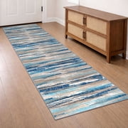 Brisasol Washable Rug Runner 2x7 Abstract Floor Runner Non Slips Printed Carpet Runner for Hallway Bedroom Entryway, Blue Aqua/Beige Taupe Multi