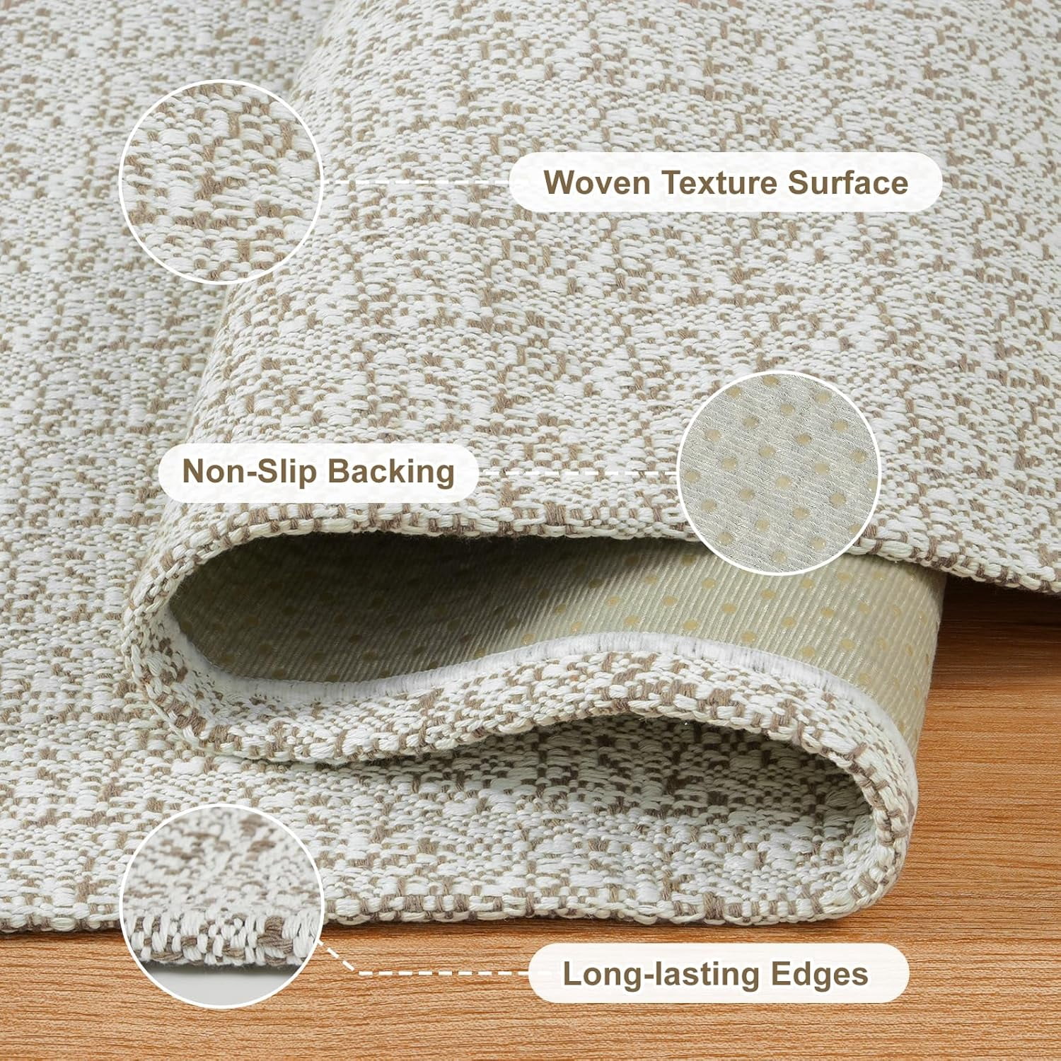 2x7 Runners Rug for Hallways, Washable Farmhouse Kitchen Runner Rug Boho Non Slip Low- Indoor Entryway Rug, Tan Woven Cotton Bedroom Carpet for Bathroom Doorway