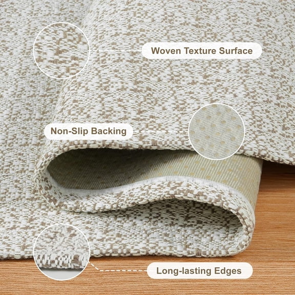 2x7 Runners Rug for Hallways, Washable Farmhouse Kitchen Runner Rug Boho Non Slip Low- Indoor Entryway Rug, Tan Woven Cotton Bedroom Carpet for Bathroom Doorway