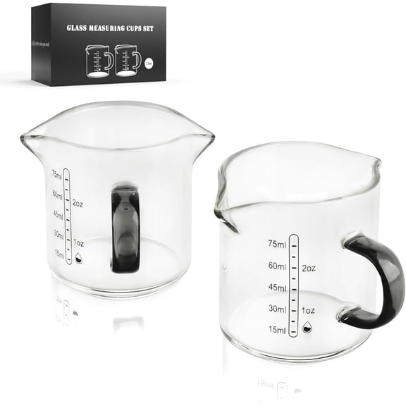 2x75ml(2.5oz) Glass Measuring Cup, Espresso Cups V-Shaped Mouth with Handle, Heat-resistant Borosilicate Glass Liquid Measuring Cup