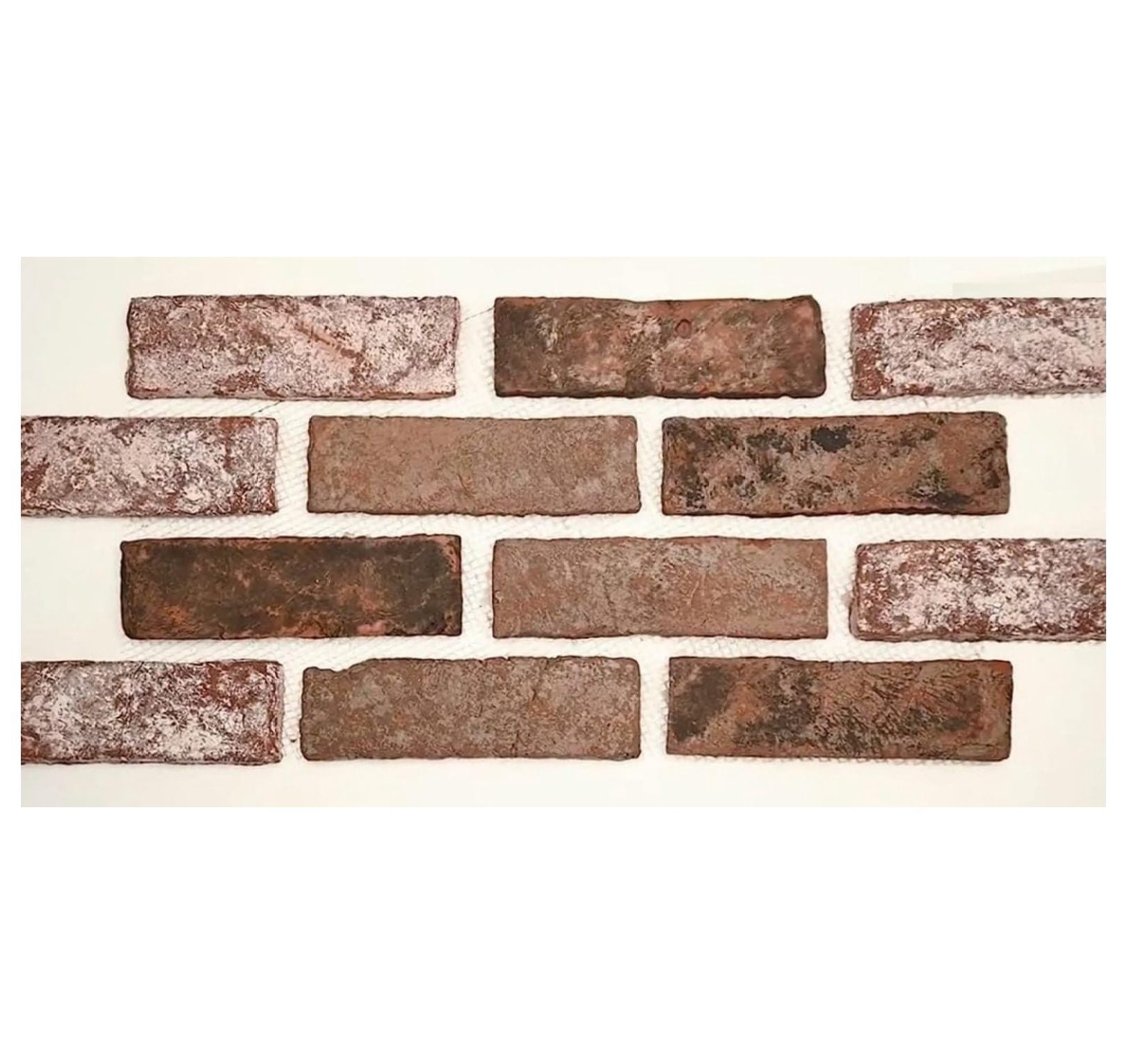 2x8 Brick Tumbled Rustic Look Clay Reddish Mesh Mounted Wall Tile for Kitchen and Bathroom Backsplash, Shower Wall Tile, Accent Wall, Fireplace Surround (Sample )