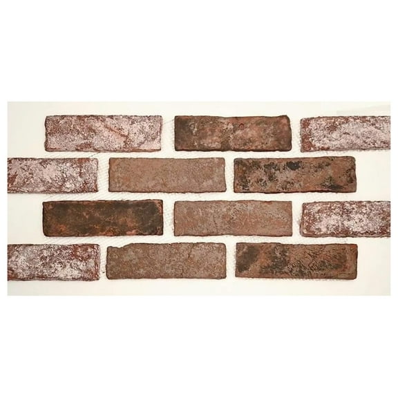 2x8 Brick Tumbled Rustic Look Clay Reddish Mesh Mounted Wall Tile for Kitchen and Bathroom Backsplash, Shower Wall Tile, Accent Wall, Fireplace Surround (Sample )