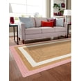 thumbnail image 1 of 2x8 Ft Pink and White & Natural Jute Area Rug, Hand-Woven, Reversible, Farmhouse Boho Style, Durable & Pet-Friendly Rug for Living Room, Dining Room, and Bedroom, 1 of 5