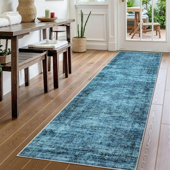 2x8 Hallway Runner Rug Soft Vintage Distressed Washable Kitchen Runner Retro Low Pile Non-Slip Rug Runners for Hallways Carpet Runners for Bedroom Laundry Room Blue Multi