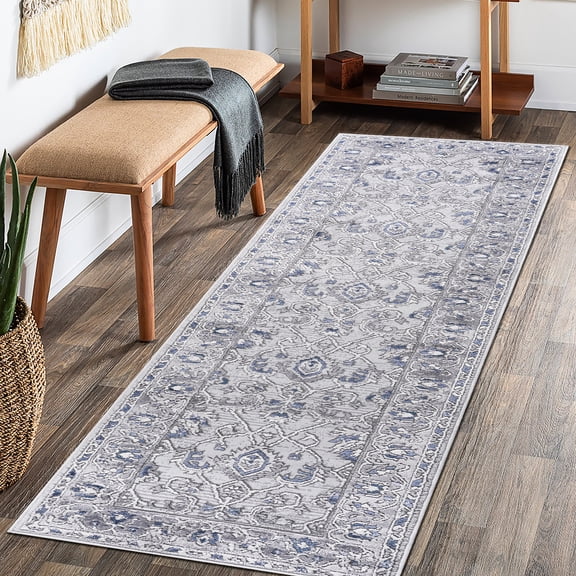 2x8 Loom & Area Rug, Grey/blue, Stain , Non-shedding, Fits Living Room, Bedroom, Dining Warm Ambience Entryway