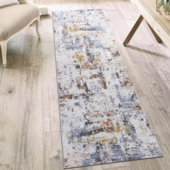 2x8 Loom & Rug, /navy Abstract Style, Non-shedding, Stain , Complements Home Rooms Such As Living Room, Bedroom, Dining Office