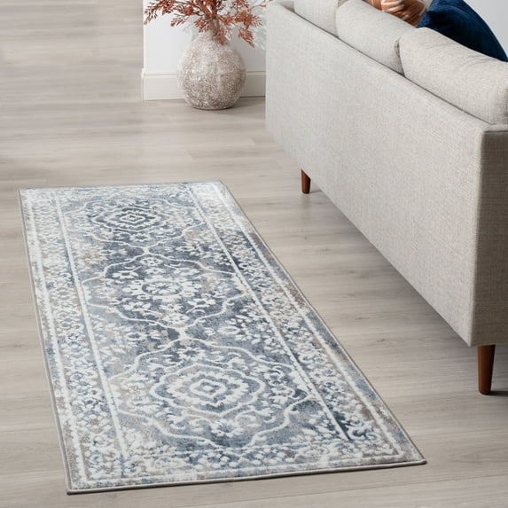 2x8 Modern Blue Runner Rugs for Hallway | Indoor Entry, Entryway, Walkway or Kitchen Rug 2'3'' x 7'3''