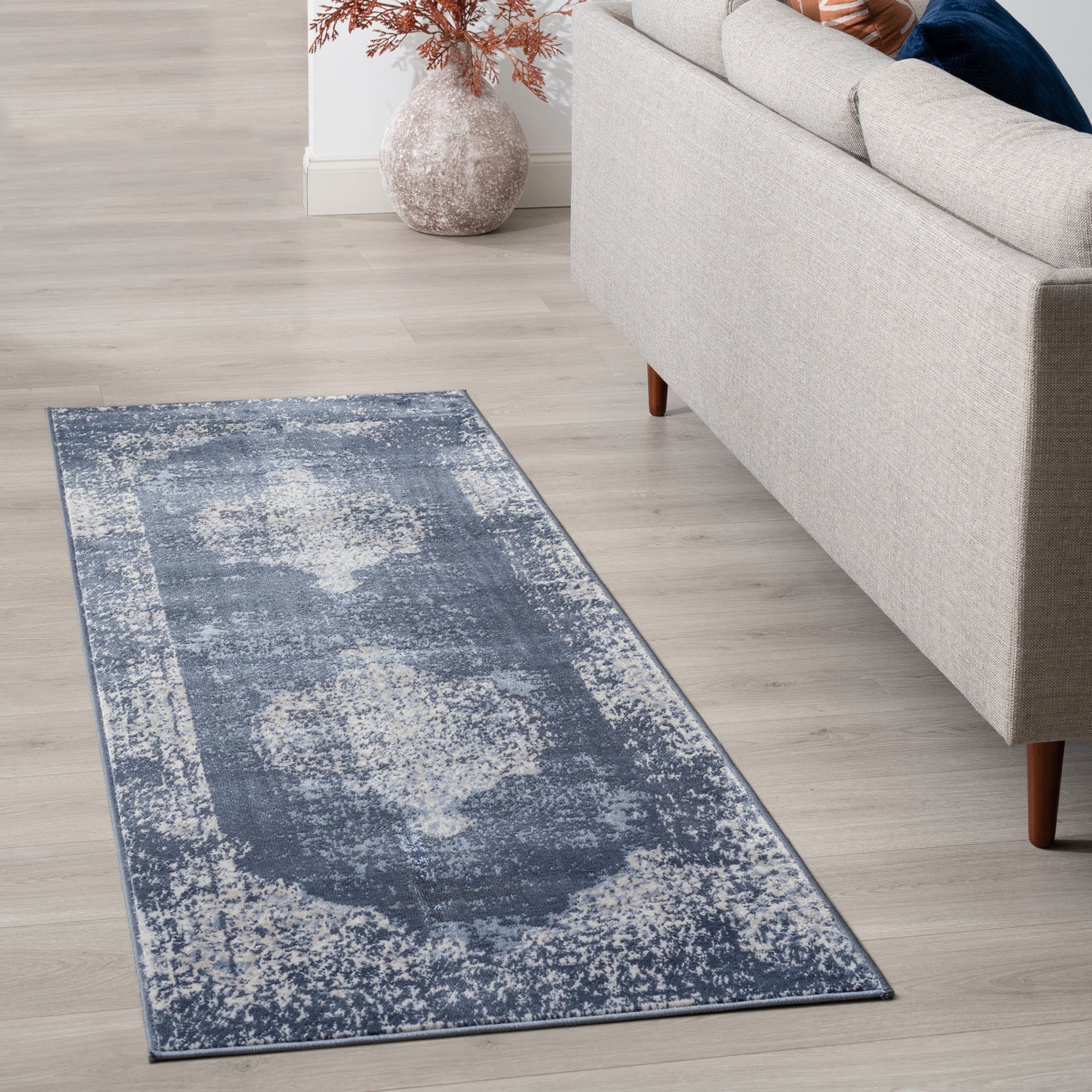 2x8 Modern Blue Runner Rugs for Hallway Indoor Entry, Entryway