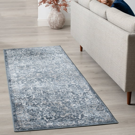 2x8 Modern Blue Runner Rugs for Hallway | Indoor Entry, Entryway, Walkway or Kitchen Rug 2'3'' x 7'3''