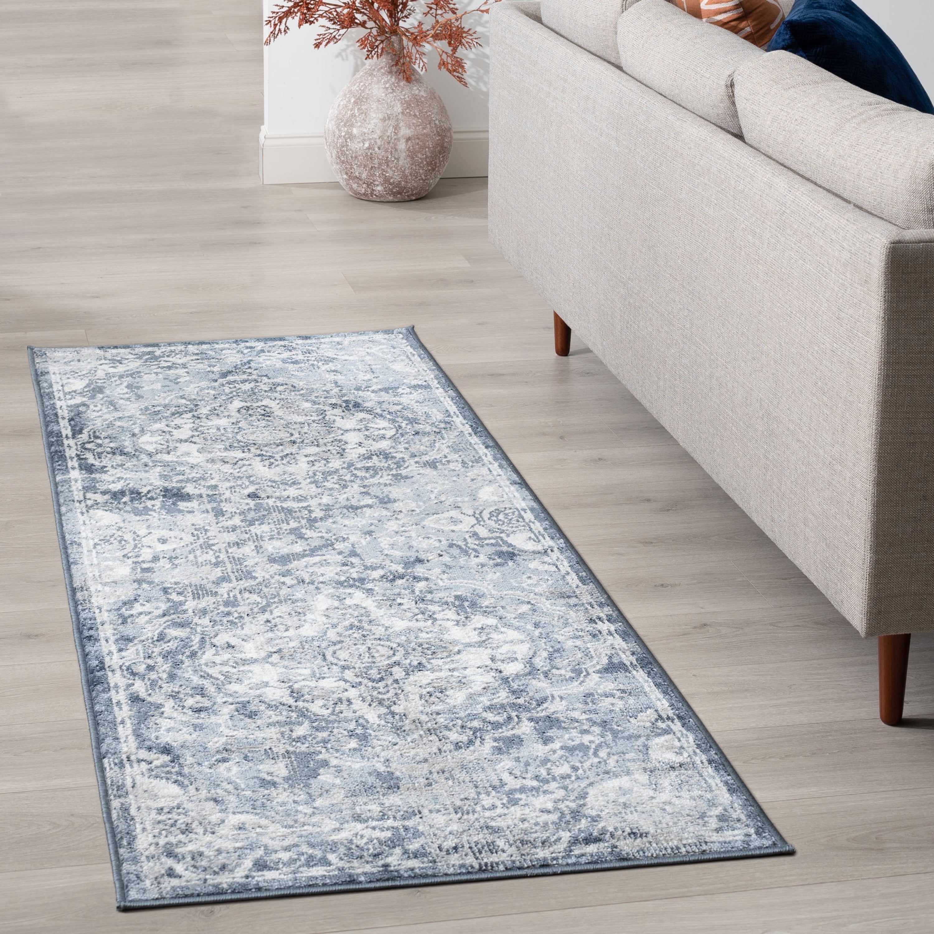 2x8 Modern Blue Runner Rugs for Hallway Indoor Entry, Entryway
